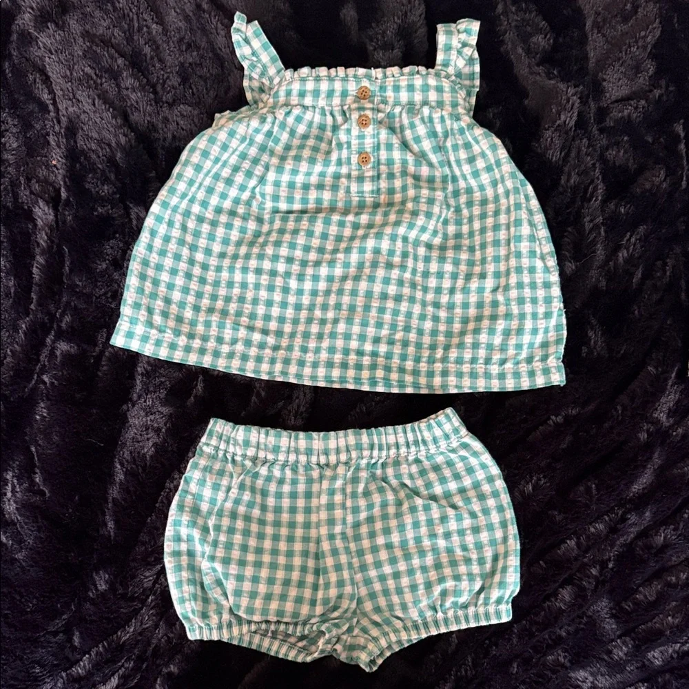 Carter's Gingham Checkered Diaper Cover Set - Teal and White